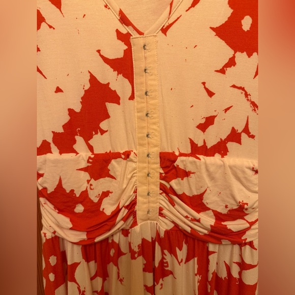 MAEVE Anthropologie Summer Breeze Dress S Orange/White Rayon Knit Ruched Waist - Picture 8 of 15